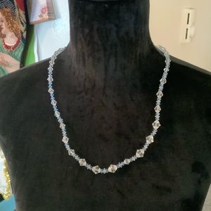 26” Blue White Crystal Necklace Vintage 1970s